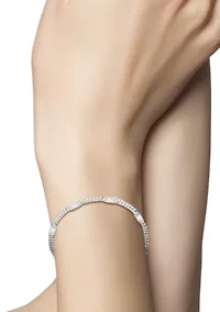 Sterling Silver Baguette Cut Cubic Zirconia Curb Chain Bracelet