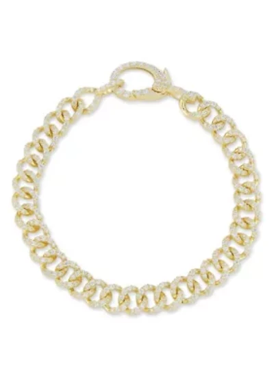 Sterling Silver Pave Curb Chain Bracelet with Oversized Clasp