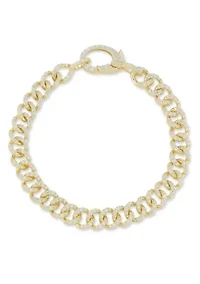 Sterling Silver Pave Curb Chain Bracelet with Oversized Clasp