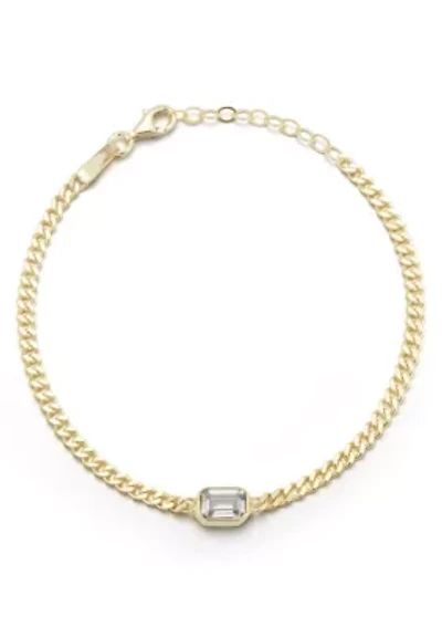 Sterling Silver Emerald Cut CZ Curb Chain Bracelet