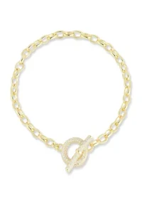 Sterling Silver Pave Toggle Clasp Oval Chain Bracelet