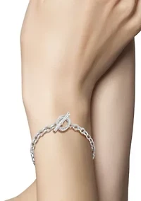 Sterling Silver Pave Toggle Clasp Oval Chain Bracelet