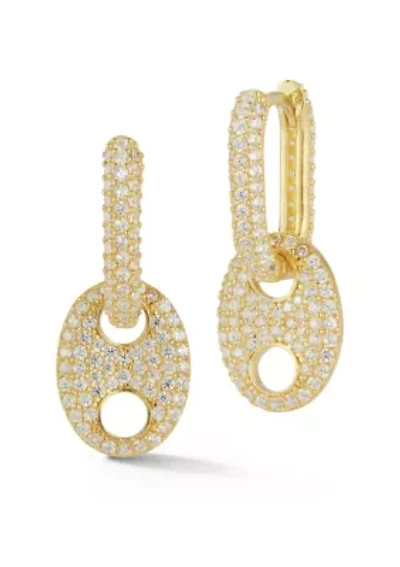 Sterling Silver Pave Mariner Link Charm Hoop Earrings