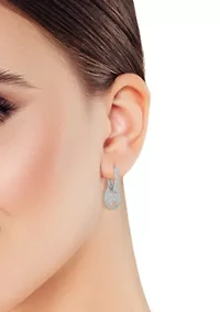 Sterling Silver Pave Mariner Link Charm Hoop Earrings