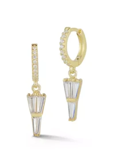 Sterling Silver Cubic Zirconia Spike Charm Huggie Hoop Earrings