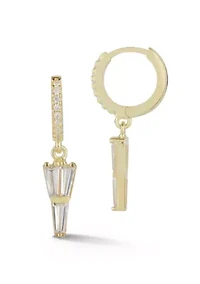 Sterling Silver Cubic Zirconia Spike Charm Huggie Hoop Earrings