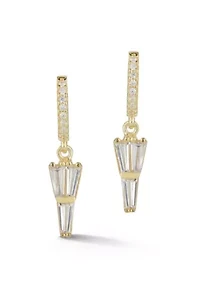 Sterling Silver Cubic Zirconia Spike Charm Huggie Hoop Earrings