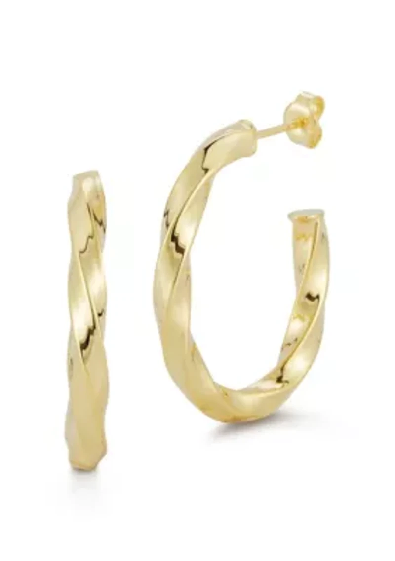 Sterling Silver Twist Oval Hoop Earrings