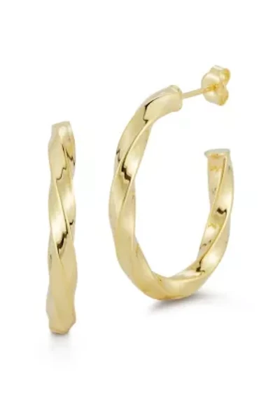 Sterling Silver Twist Oval Hoop Earrings