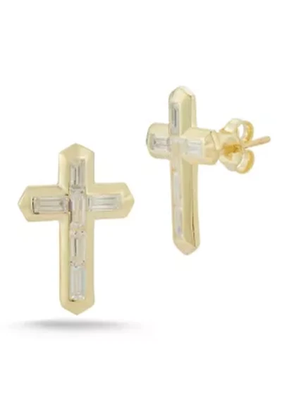 Sterling Silver Cubic Zirconia Cross Stud Earrings