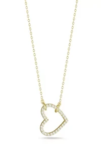 Sterling Silver Cubic Zirconia Open Heart Pendant Necklace