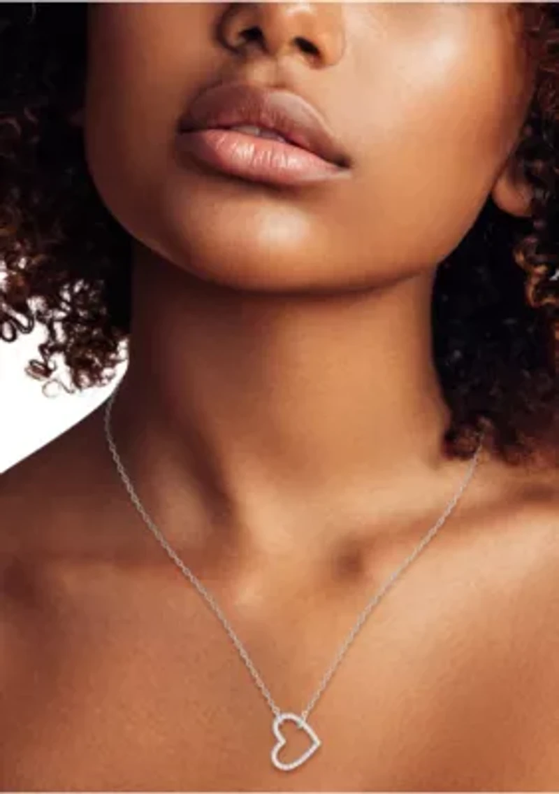 Sterling Silver Cubic Zirconia Open Heart Pendant Necklace
