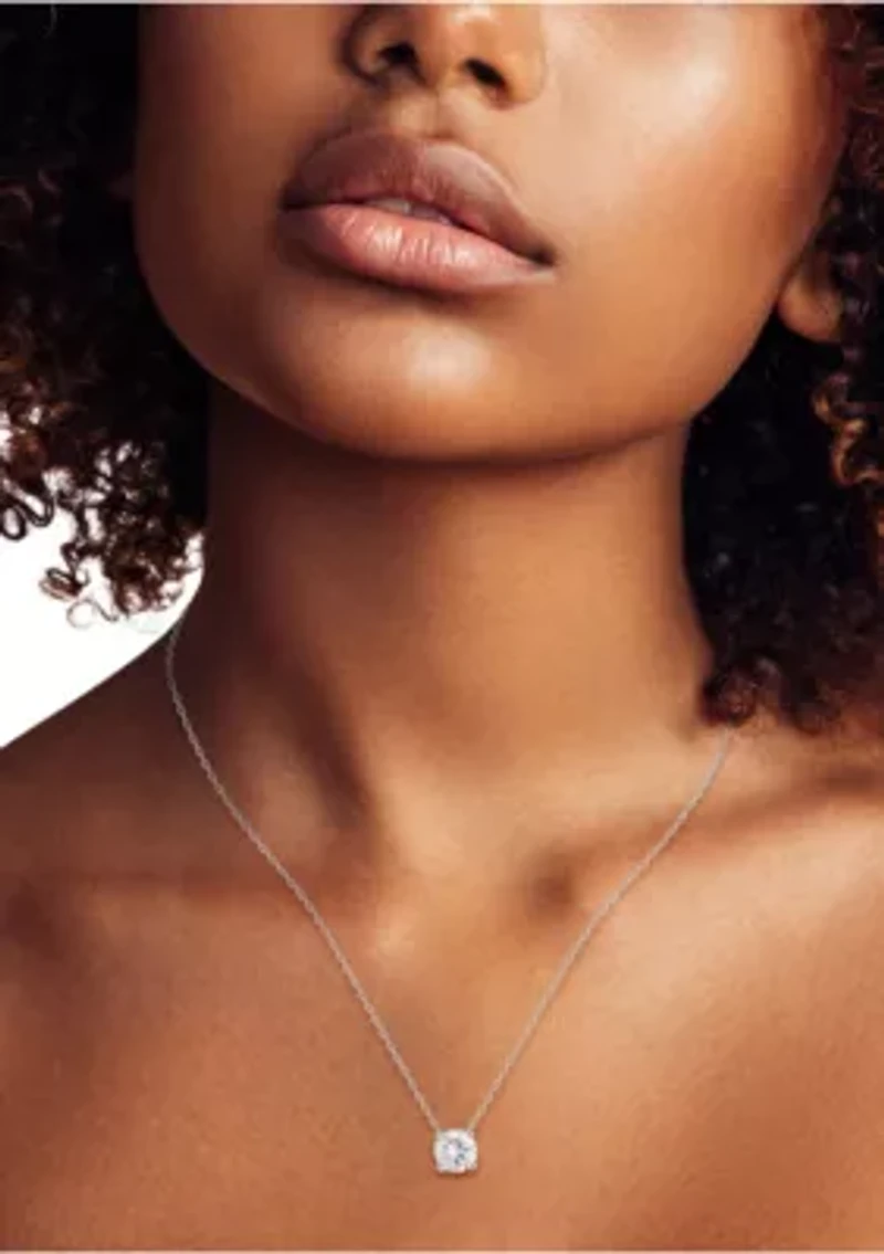 Sterling Silver Round Cubic Zirconia Solitaire Necklace