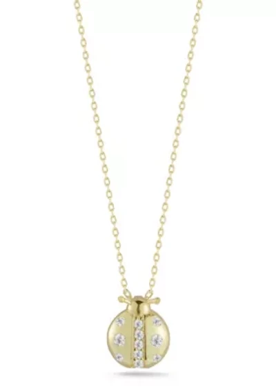 Sterling Silver Cubic Zirconia Small Ladybug Pendant Necklace