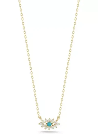 Sterling Silver CZ and Synthetic Turquoise Dainty Eye Pendant Necklace