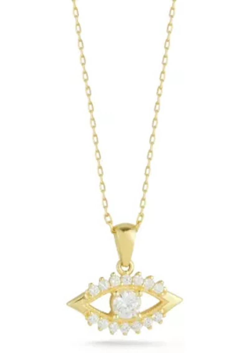 Sterling Silver Cubic Zirconia Eye Pendant Necklace