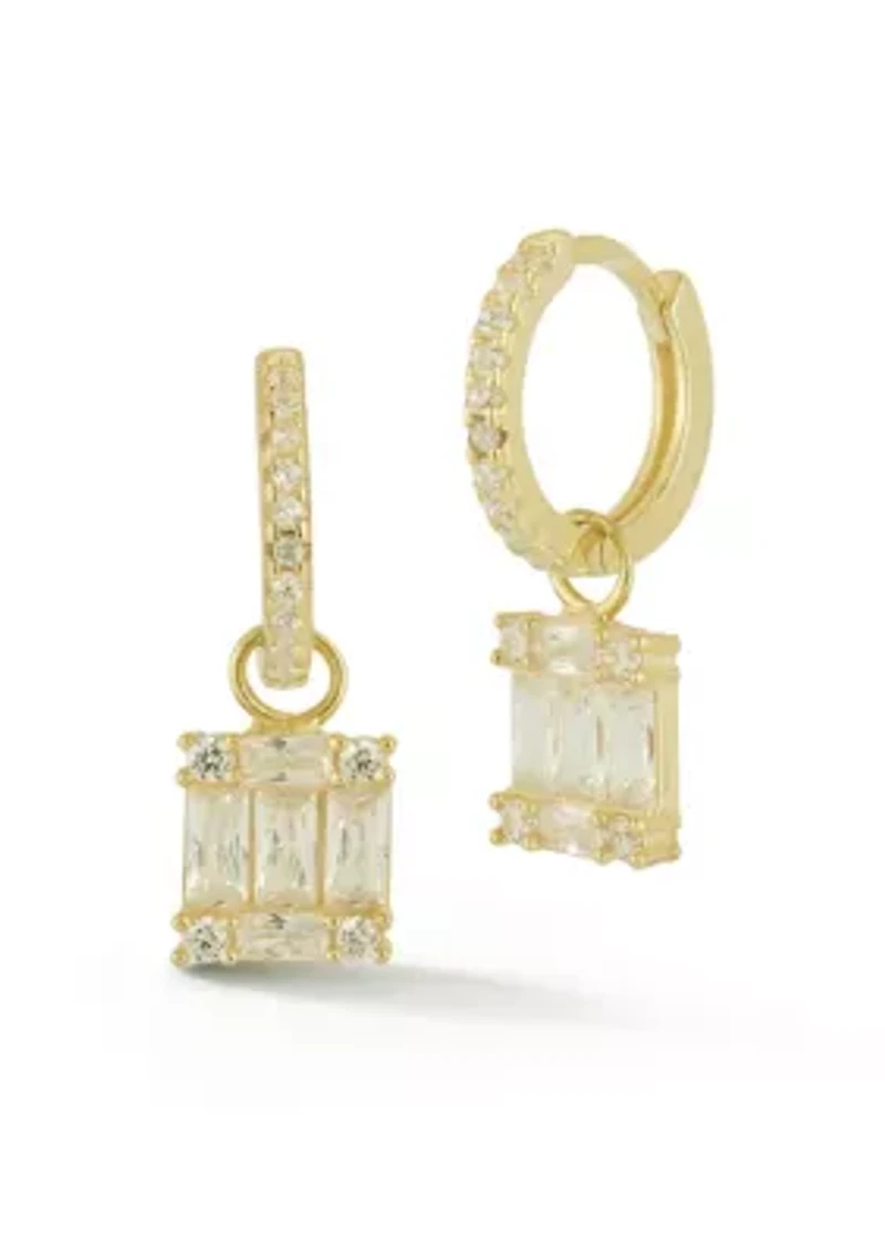 Sterling Silver Cubic Zirconia Charm Huggie Hoop Earrings