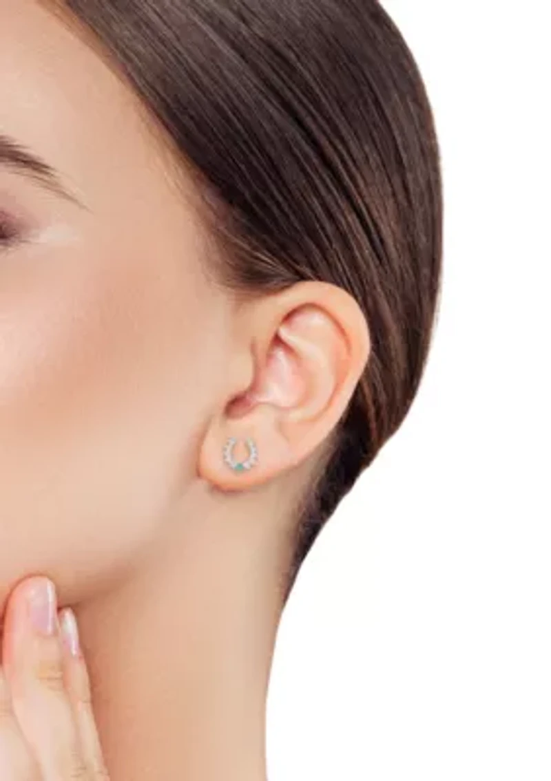 Sterling Silver CZ and Synthetic Turquoise Dainty Horseshoe Stud Earrings