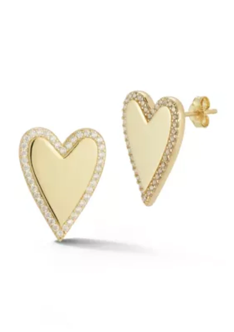 Sterling Silver Cubic Zirconia Halo Heart Stud Earrings