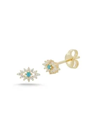 Sterling Silver CZ and Synthetic Turquoise Dainty Eye Stud Earrings