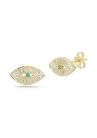 Sterling Silver CZ and Synthetic Turquoise Eye Stud Earrings