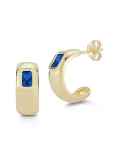 Sterling Silver Emerald Cut Cubic Zirconia Hoop Earrings