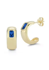 Sterling Silver Emerald Cut Cubic Zirconia Hoop Earrings