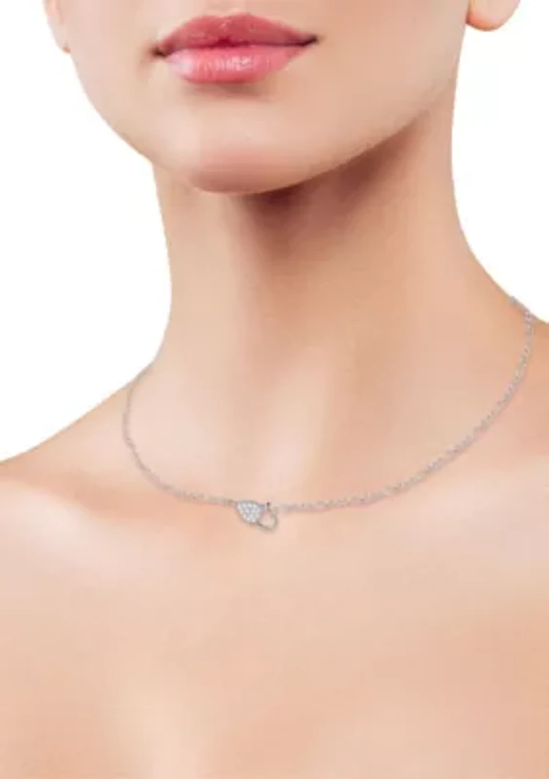 Sterling Silver CZ Dainty Clasp Choker Necklace with Figaro Chain