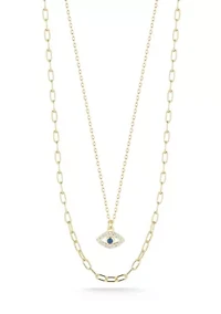 Sterling Silver CZ Double Layer Eye Pendant Necklace