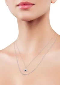 Sterling Silver CZ Double Layer Eye Pendant Necklace