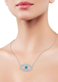 Sterling Silver CZ and Synthetic Turquoise Eye Pendant Necklace