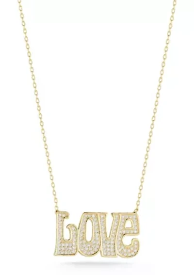 Sterling Silver Pave "Love" Pendant Necklace