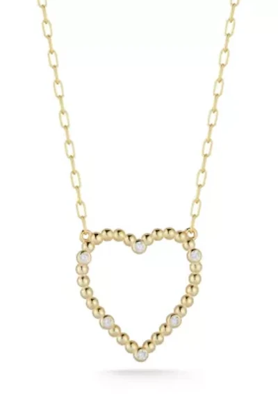 Sterling Silver CZ Open Beaded Heart Pendant Necklace