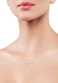 Sterling Silver CZ "Love" Safety Pin Pendant Necklace