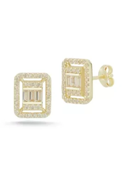 Sterling Silver Rectangle CZ Illusion Stud Earrings