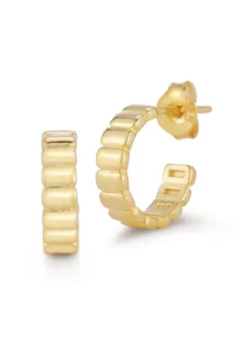 Sterling Silver Ribbed Small Hoop Earrings