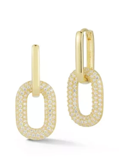 Sterling Silver Cubic Zirconia Oval Link Drop Earrings