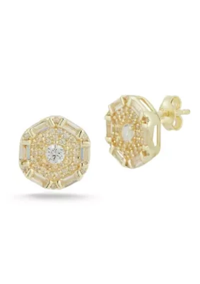 Sterling Silver Cubic Zirconia Hexagon Stud Earrings