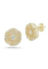 Sterling Silver Cubic Zirconia Hexagon Stud Earrings