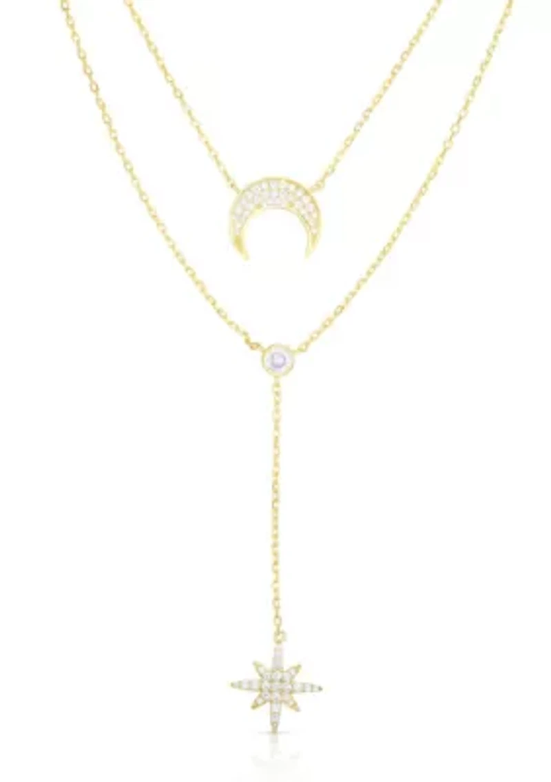 Sterling Silver CZ Double Layer Celestial Lariat Necklace