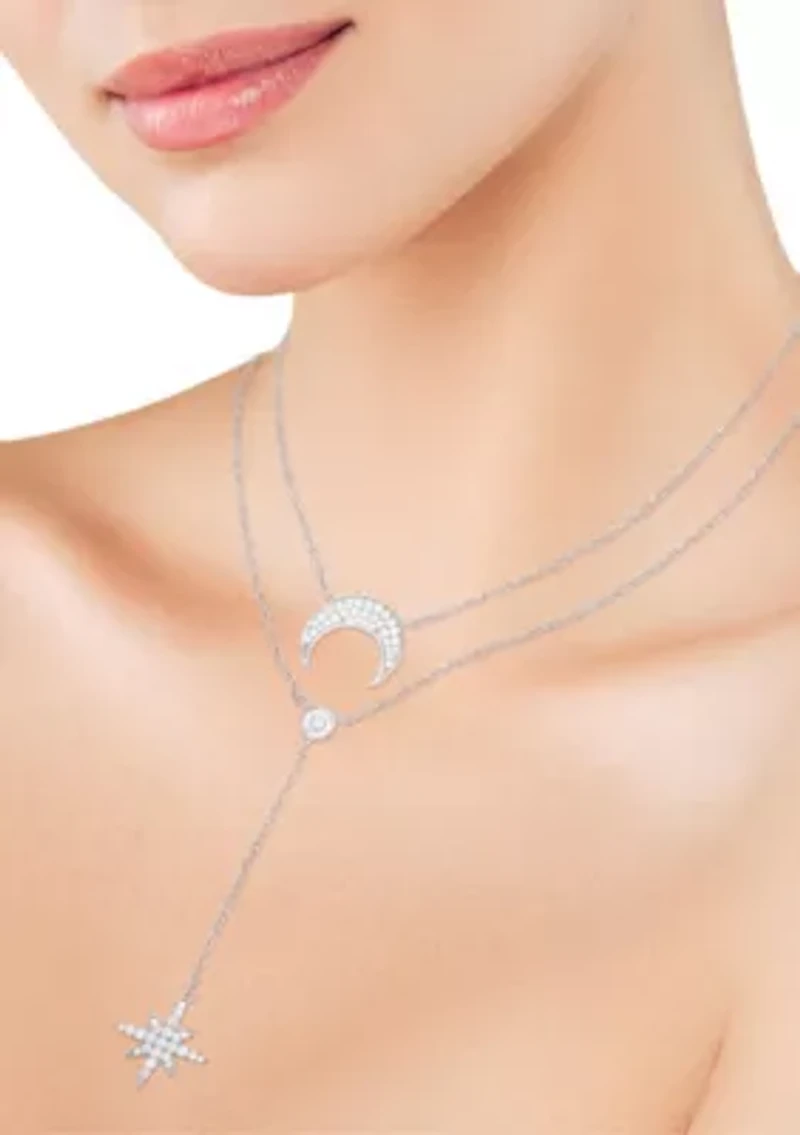 Sterling Silver CZ Double Layer Celestial Lariat Necklace
