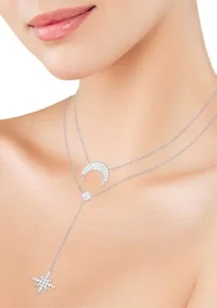 Sterling Silver CZ Double Layer Celestial Lariat Necklace