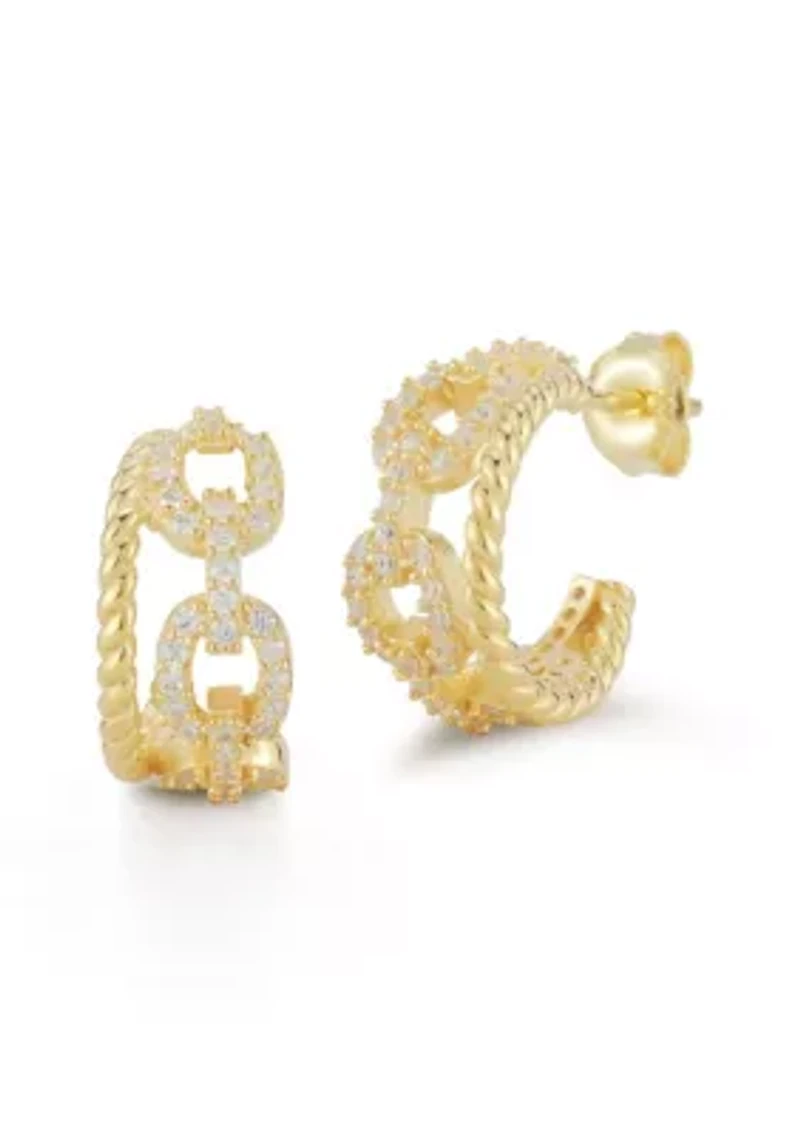 Sterling Silver Pave Chain Link and Twist Hoop Earrings