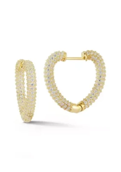 Sterling Silver Pave Heart Hoop Earrings