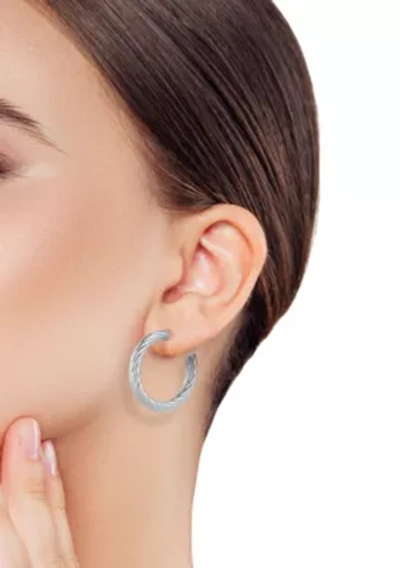 Sterling Silver Bold Round Twist Hoop Earrings
