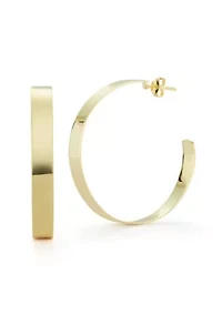 Sterling Silver Large Flat Thin Hoop Earrings