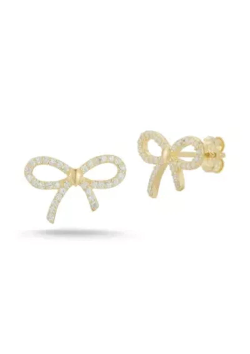 Sterling Silver Pave Bow Stud Earrings
