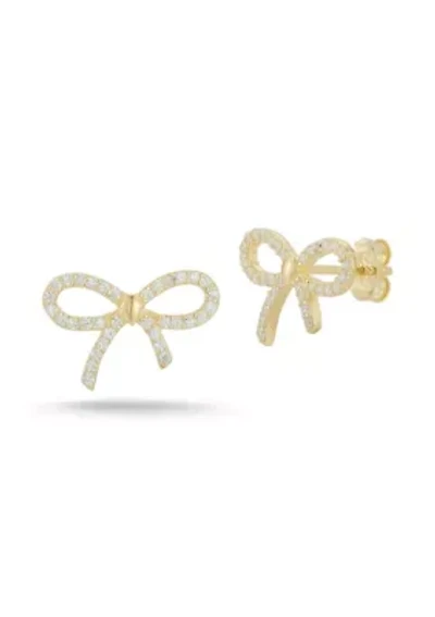 Sterling Silver Pave Bow Stud Earrings