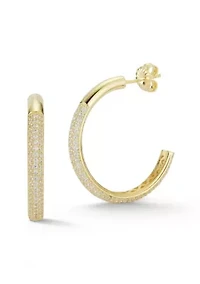 Sterling Silver Pave Hoop Earrings
