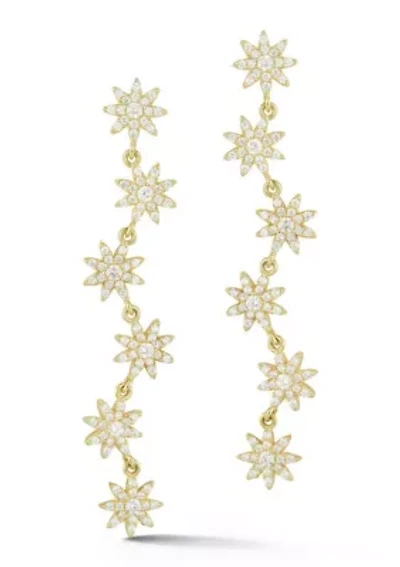 Sterling Silver Cubic Zirconia Flower Drop Earrings